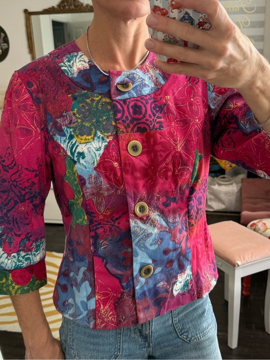 Coldwater Creek Tops - Coldwater Creek Metallic Patchwork Art Jacket Blazer Pink Boho Chic P8